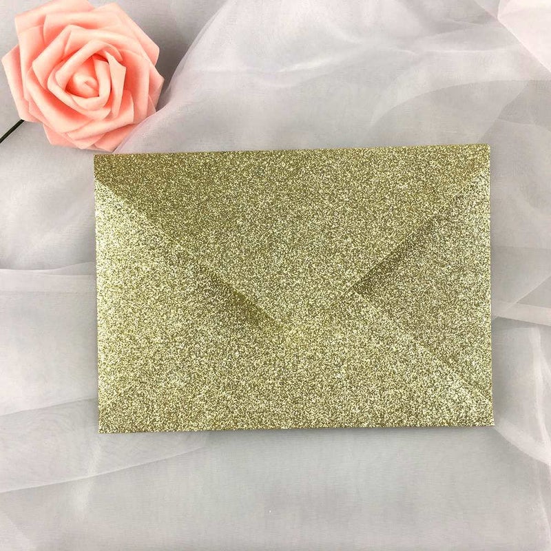 Lucky Star 25 PCS A7 Light Gold Sparkle Glitter Envelopes 5.35 x 7.7 inches  Perfect for 5x7 Weddings Invitation Cards Birthday Greeting Invite - Image 1